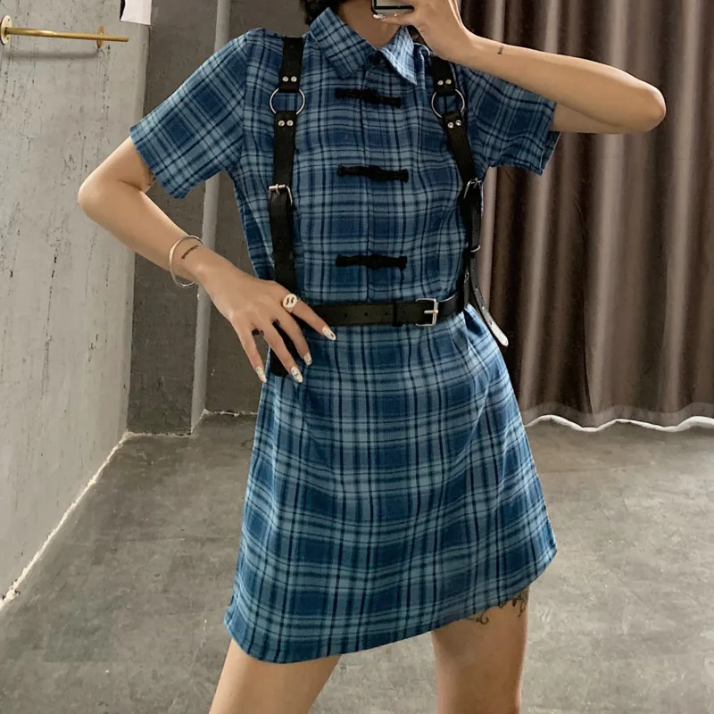 Женское винтажное платье в клетку с поясом из ПУ кожи|Женские платья| |