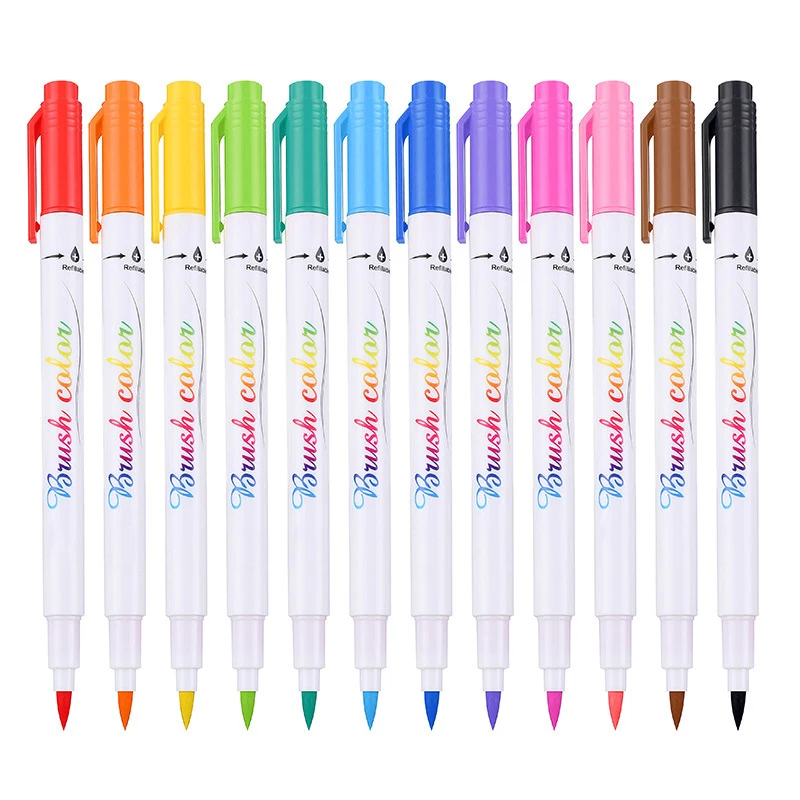12 ярких цветов каллиграфический набор мягких ручек кистей фломастеры для