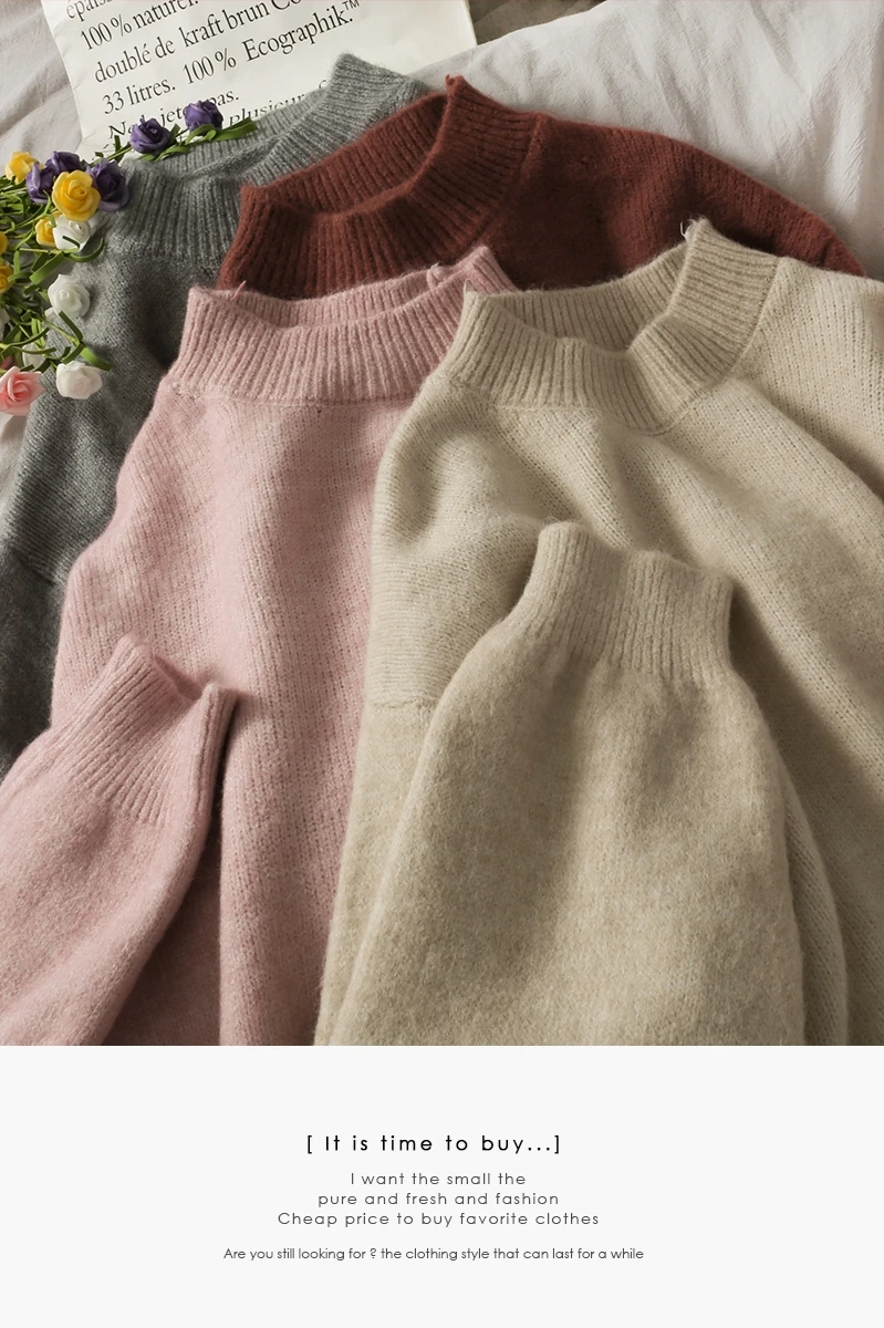 

Sweater Women's Autumn and Winter round Neck Long Sleeve Solid Wild Pullover Sweater Korean Style Mid-Length Loose Top