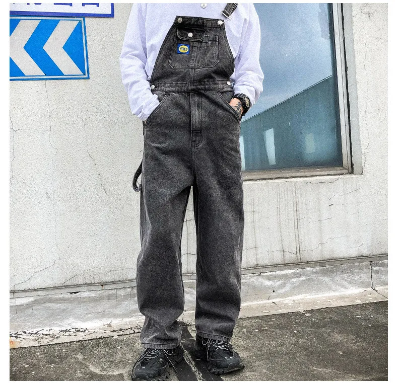 Мужской джинсовый комбинезон повседневный свободный в стиле хип-хоп с широкими