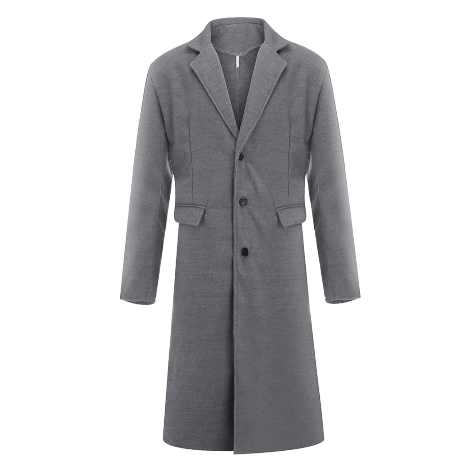 

Winter Men Long Sleeve Buttons Jacket Overcoat Mid-length Trench Coat Jacket