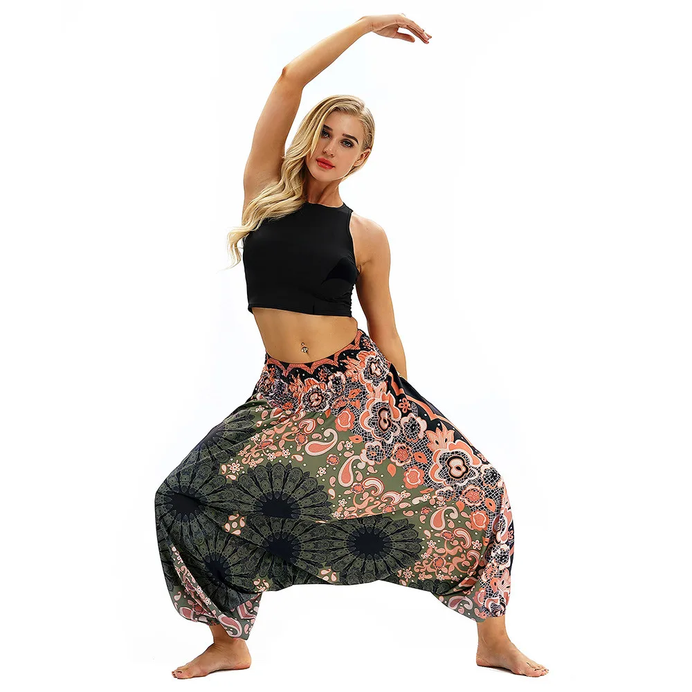 Leggings Sport Women Fitness Casual Summer Loose Yoga Trousers Baggy Boho Aladdin Jumpsuit Harem Pants Elastic Waist Yoga Pants