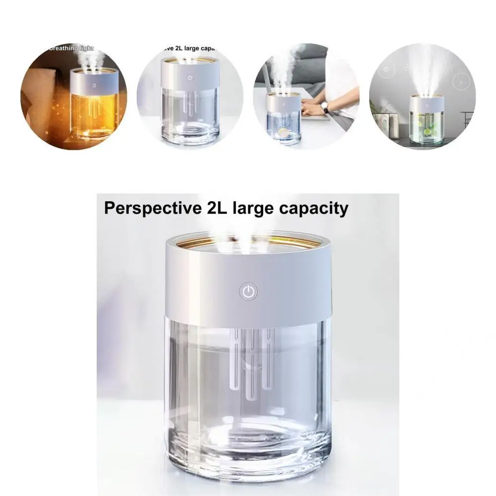 

2L Cool Mist Humidifier Dry Burning Protection Mini Humidifier Three Holes Design Portable Humidifier