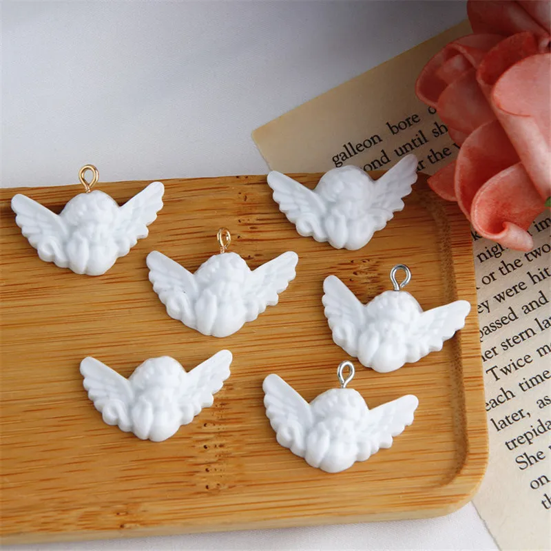 

10Pcs Mini White Wing Angel Resin Charms For Jewelry Findings Handmade Necklace Pendant Eardrop Earrings Keychain Accessory P97