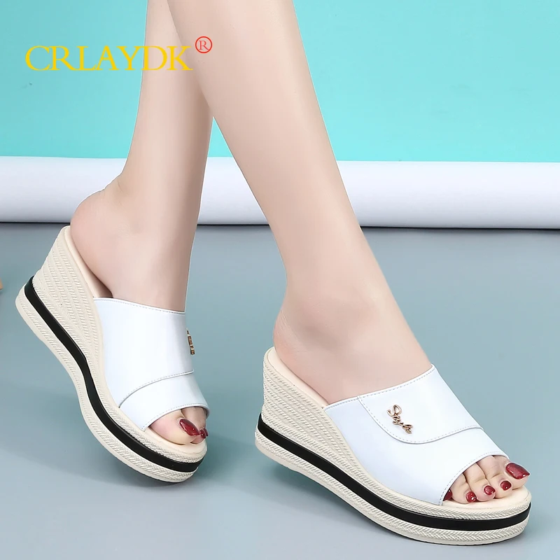 CRLAYDK Women's Platform Sandals Fashion Open Toe Wedge Beach Outdoor Slippers Summer Slip on Leather Home Casual Slides
