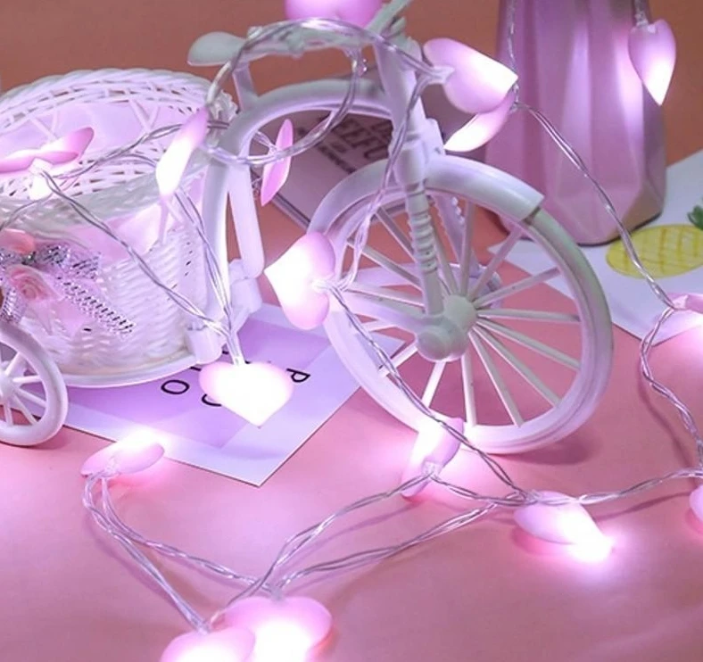 

LED love string lights room decoration flash girl photo props battery lights Korean style fabric heart string lights