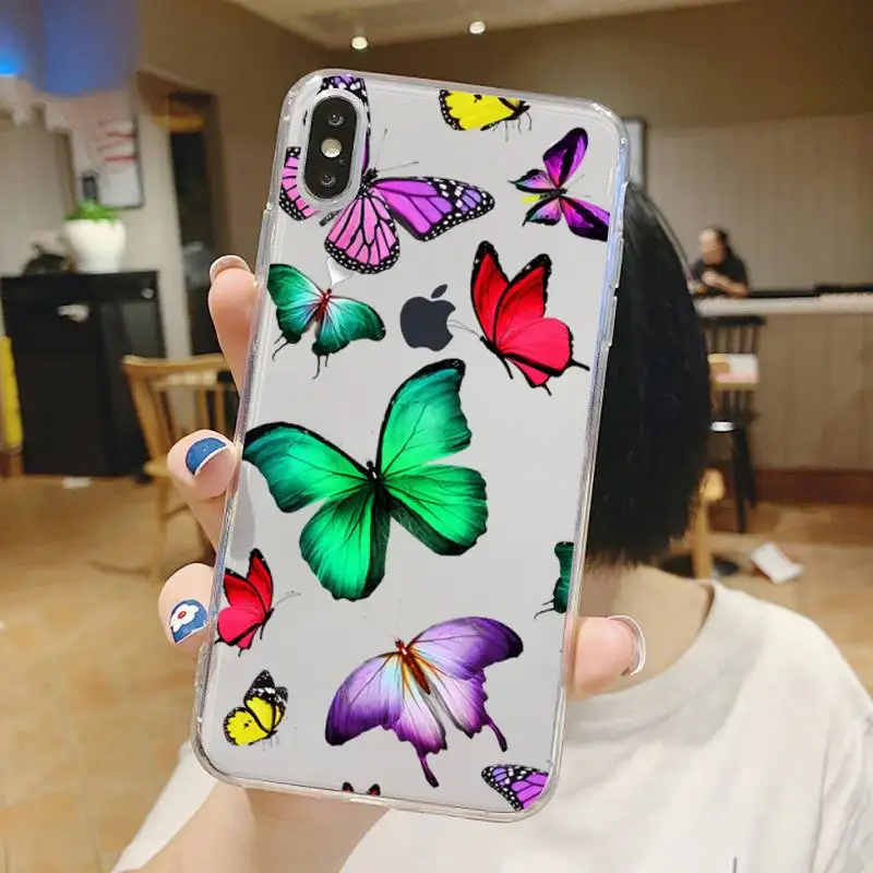 

butterfly cute fly pink animal Phone Case Transparent soft For iphone 5 6 7 8 11 12 s c se plus mini x xs xr pro max shell