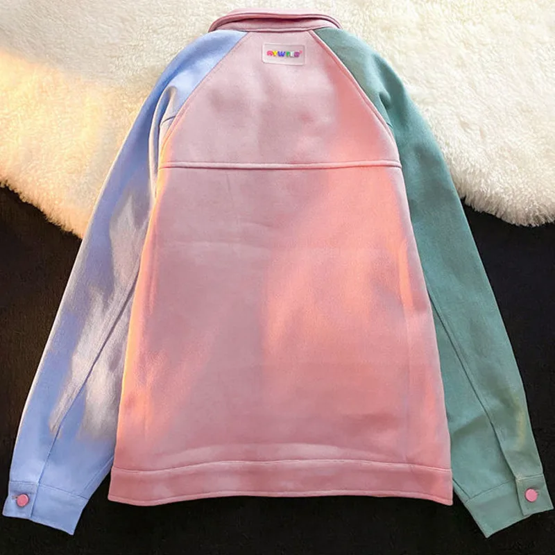 Куртка-бомбер Женская бейсбольная цветная Повседневная Свободная Вельветовая