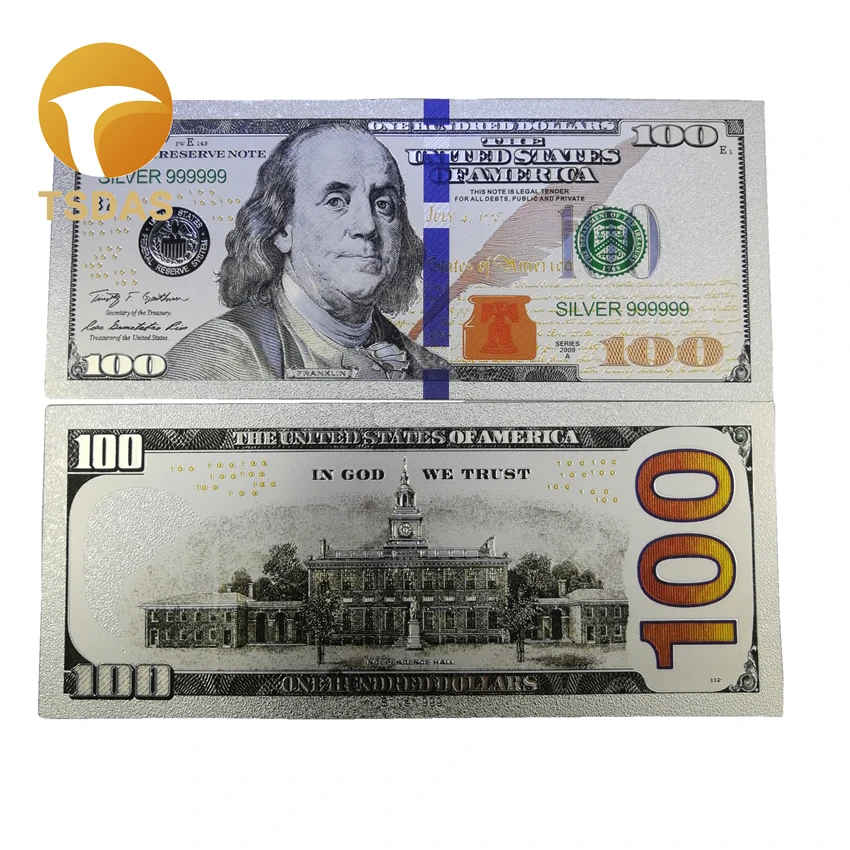 Серебряные банкноты на 100 долларов бумажные купюры цветные в США для