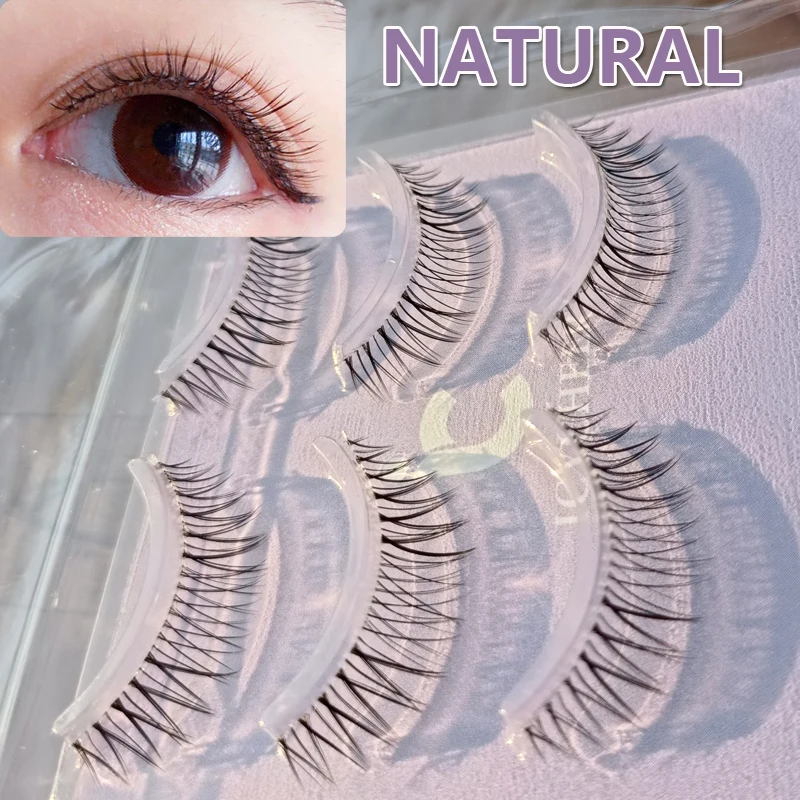 5 пар натуральных ресниц короткие для азиатских глаз набор пушистых Wispey телесные