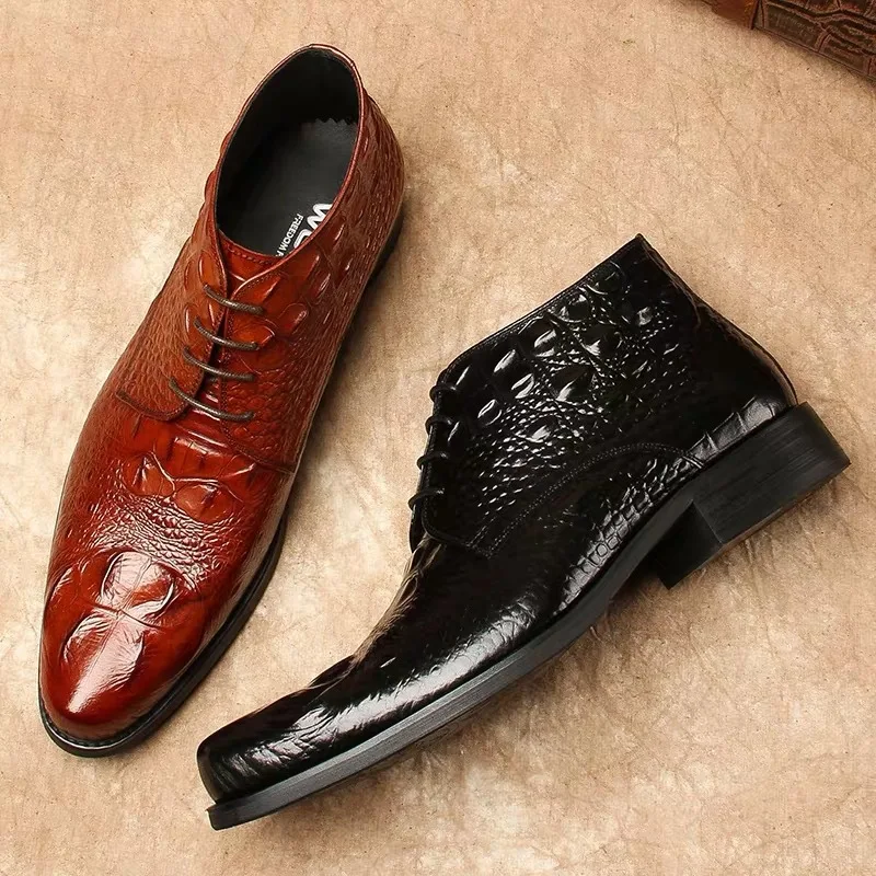 MRCAVE Autumn Fashion Crocodile Men's Casual Shoes Leather Men Dress Lace-up Footwear Boots Drop Shipping | Обувь