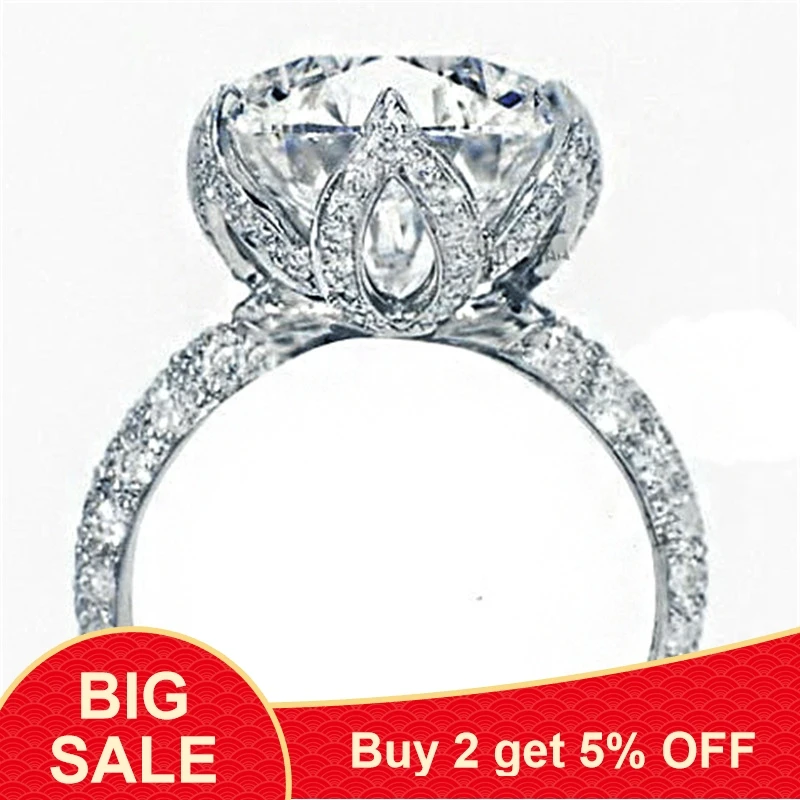 Женское кольцо с цветком обручальное из стерлингового серебра 925 пробы 3 карата