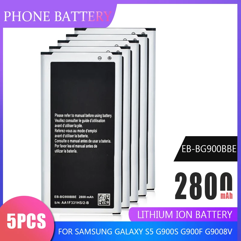 5 шт. 2800 мА/ч EB BG900BBE батареи для Samsung Galaxy S5 G900 G900S G900I G900F G900H G900M G9008V 9006 в Замена