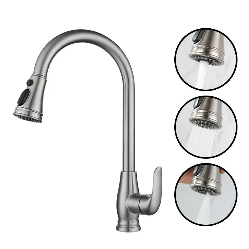 

Вытащить Кухня кран Нержавеющая сталь Матовый Раковина кран 3 режима форсунки 360 Вращение смеситель горячей и холодной воды кран со шлангом