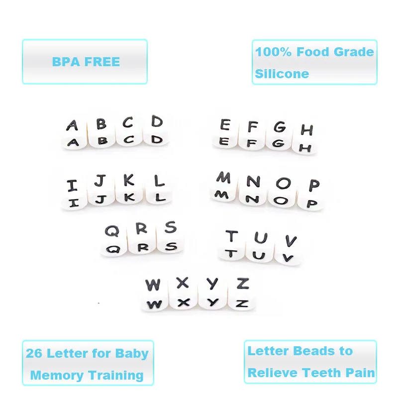 Kissteether-Cuentas de silicona de 12mm para manualidades, abalorios de letras del alfabeto, cuentas de silicona de grado alimenticio, collar de dentici&oacute;n, cuentas de enfermer&iacute;a, 20 Uds.-2
