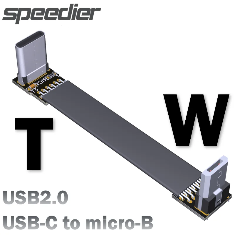 

Лидер продаж, плоский ленточный кабель ADT с Micro USB 2,0 на USB Type C FPC, экранированный провод, угловой переходник вверх/вниз, коннектор Micro-B USB C, удли...