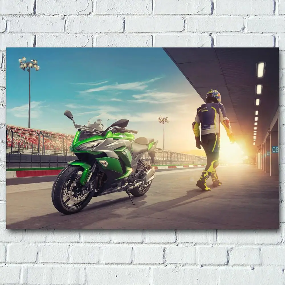 Картина на холсте Мотоцикл kawasaki ninja SuperBike гоночные автомобили шелковые настенные