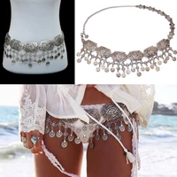 gypsy silver color metal carved coin tassel waist chains body jewelry belly dance belt charm body chain turkish jewelry for wome