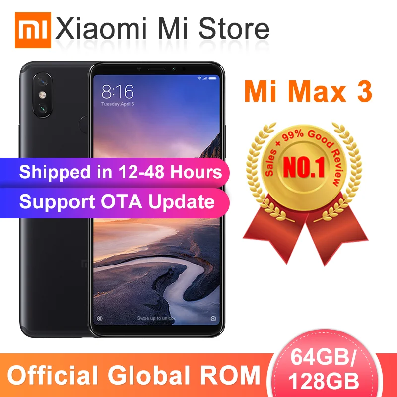Глобальная ПЗУ Xiaomi Mi Max 3 4 Гб 64 Гб/6 ГБ 128 Гб Смартфон Snapdragon 636 Восьмиядерный 6," 2160x1080 полный экран Двойная камера 5500 мАч