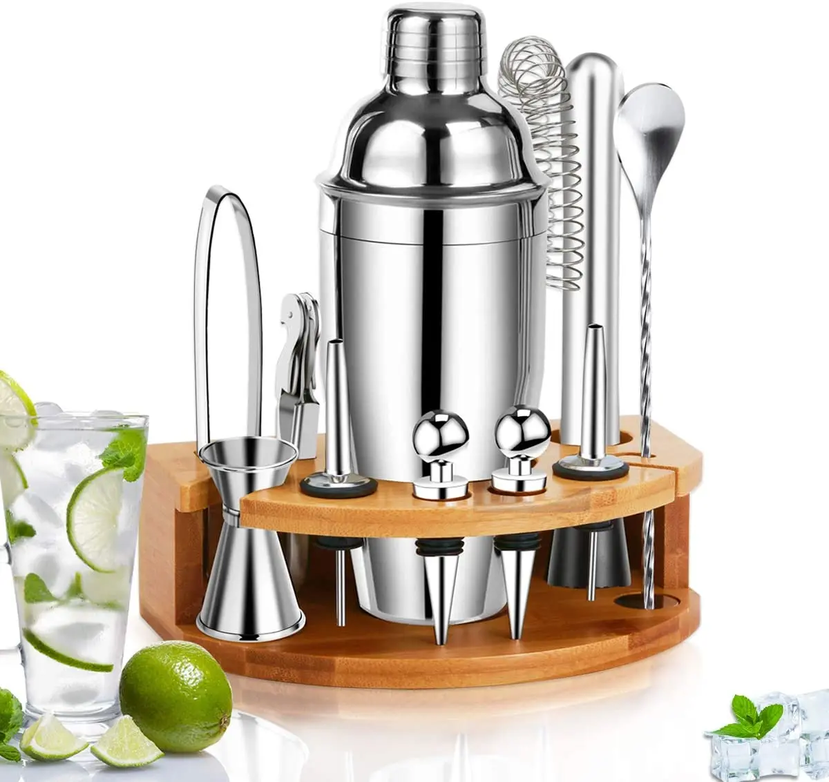 

9Pcs/set Stainless Steel Cocktail Shaker Mixer Drink Bartender Browser Kit Bars Set Tools With Wine Rack Stand