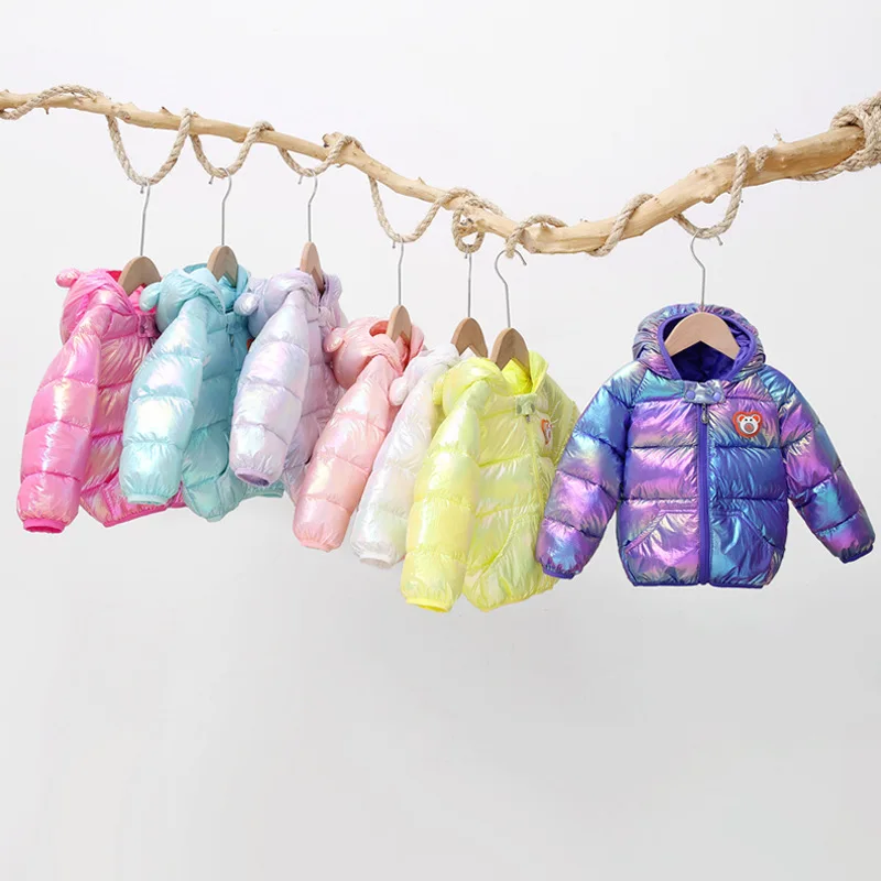 

Новинка, Детская куртка, пальто, зимняя блестящая пуховая куртка, детская одежда с ушками, милая мультяшная верхняя одежда, пальто с капюшон...