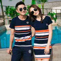 korean couple matching clothes t shirts college school fashion lovers women men summer striped vacational dress outfit wear set