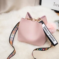 women crossbody bags large bucket fashion mini wide strap shoulder handbags female solid color fur ball messager bag for phone