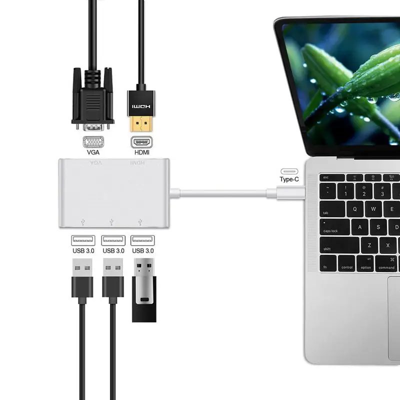AAAE топ-USB C к HDMI VGA 2K 4K адаптер Тип 3 USB3.0 концентратор портативный конвертер для 2017