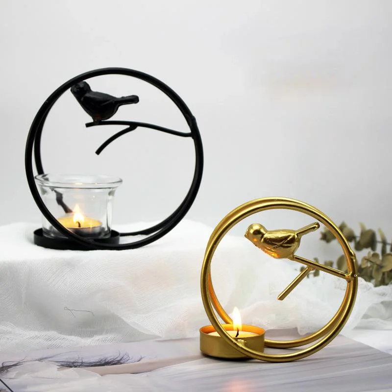 

Nordic Golden Birdcage Romantic Atmosphere Candlestick Craft Gifts Round Simple Home Decoration Wrought Iron Lantern Ornaments
