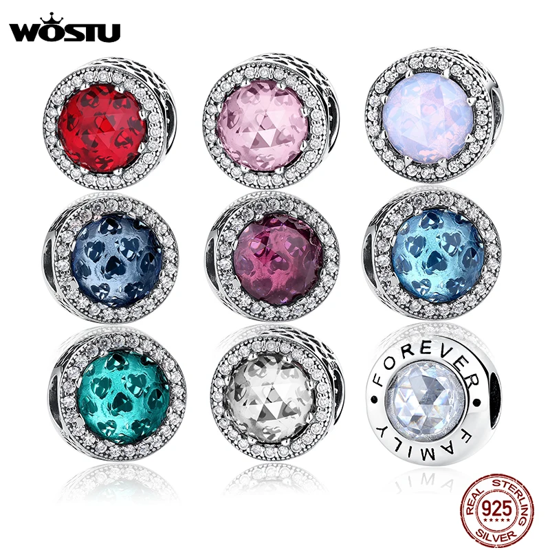 

100% Real 925 Sterling Silver Pink Blue Colors Crystal Radiant Round Charm Fit Original Bracelet Authentic Glass Jewelry Gift