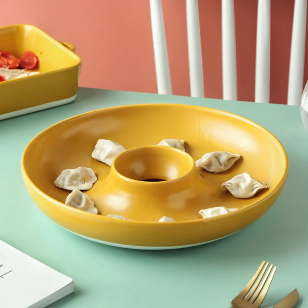 

1pc Ceramic Plate Home Dumpling Plate Food Storage Plate Party Tableware