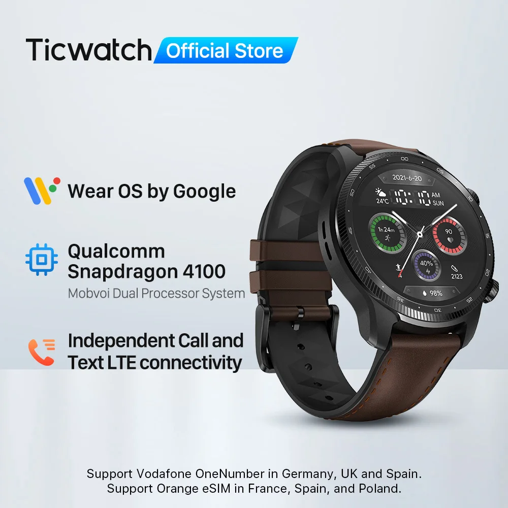 

Смарт-часы TicWatch Pro 3 Ultra LTE, Смарт-часы Vodafone и Orange Snapdragon Wear 4100 с функцией определения уровня кислорода в крови, IHB, AFiB, NFC