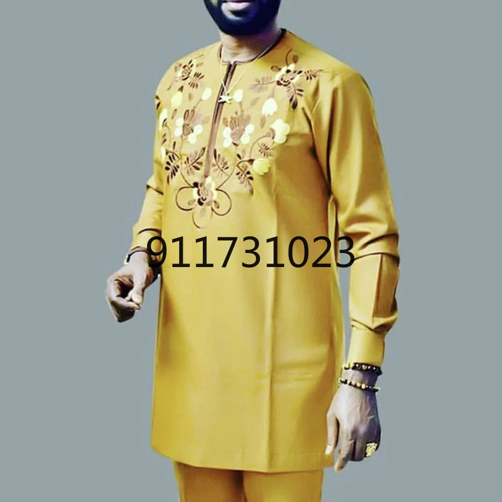 

Рубашка Dashiki с длинным рукавом для мужчин, винтажная блуза с цветочным принтом, богатый базин, повседневные мужские топы размера плюс, африк...