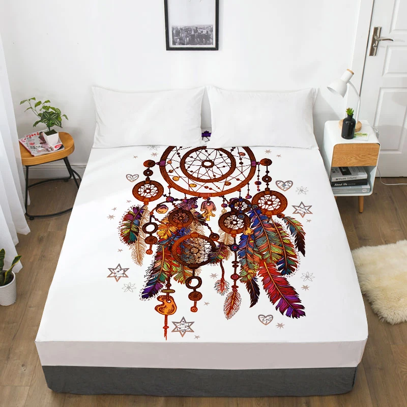 Dreamcatcher-02 3D простыня, простыня с эластичной Твин/Полный/queen/King/Custom, наматрасник 150*200/160x200, постельные принадлежности Ловец снов фиолетовый - Цвет: Dreamcatcher-02