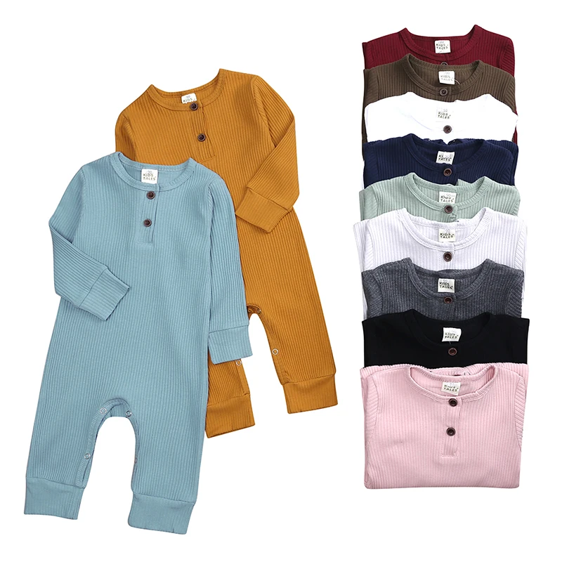 

Andy Papa Baby Boy Romper Long Sleeve Knitted Ribbed Clothes Girls Jumpsuit Solid Color Toddler Infant Cotton Soft 0-24 Months