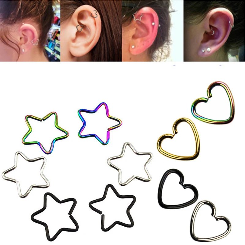 Поддельные спирали пирсинг уха Daith 10 шт. 361L хирургические Сталь сердце