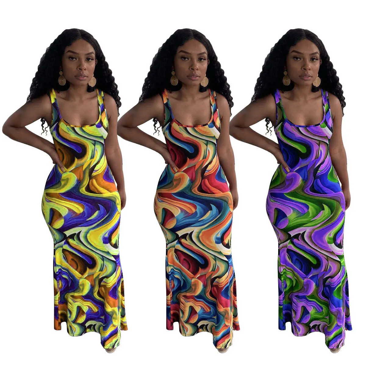 

Plus Size 4XL Print Dress Women's Clothing Summer Nest Long Dress Summer Sleeveless U Neck Women's Boho Sundress vestido