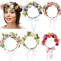 wedding flower crown bridal headband floral hair wreath with ribbon maternity girl headwear hair accessories for women