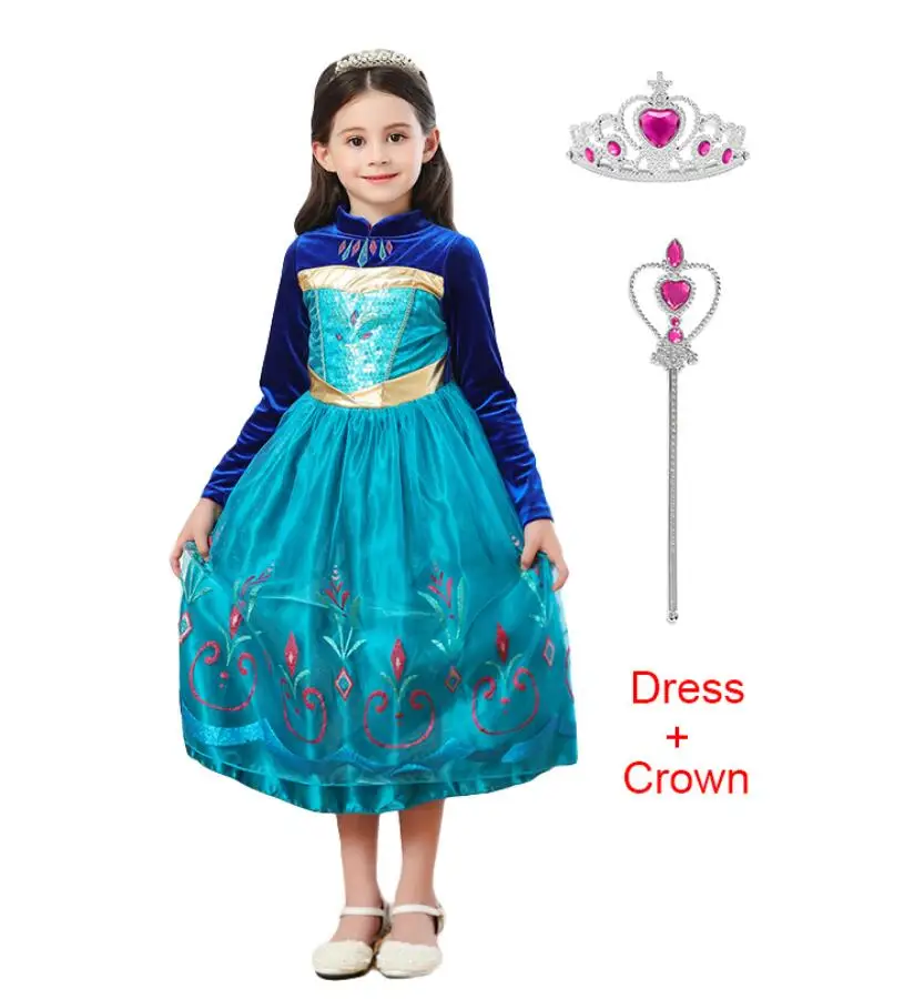 Dress Crown Платье принцессы Анны и Эльзы для девочек; Карнавальный костюм для детей; маскарадный костюм принцессы; нарядное платье с накидкой; костюм Снежной Королевы на Хэллоуин - Цвет: Dress Crown