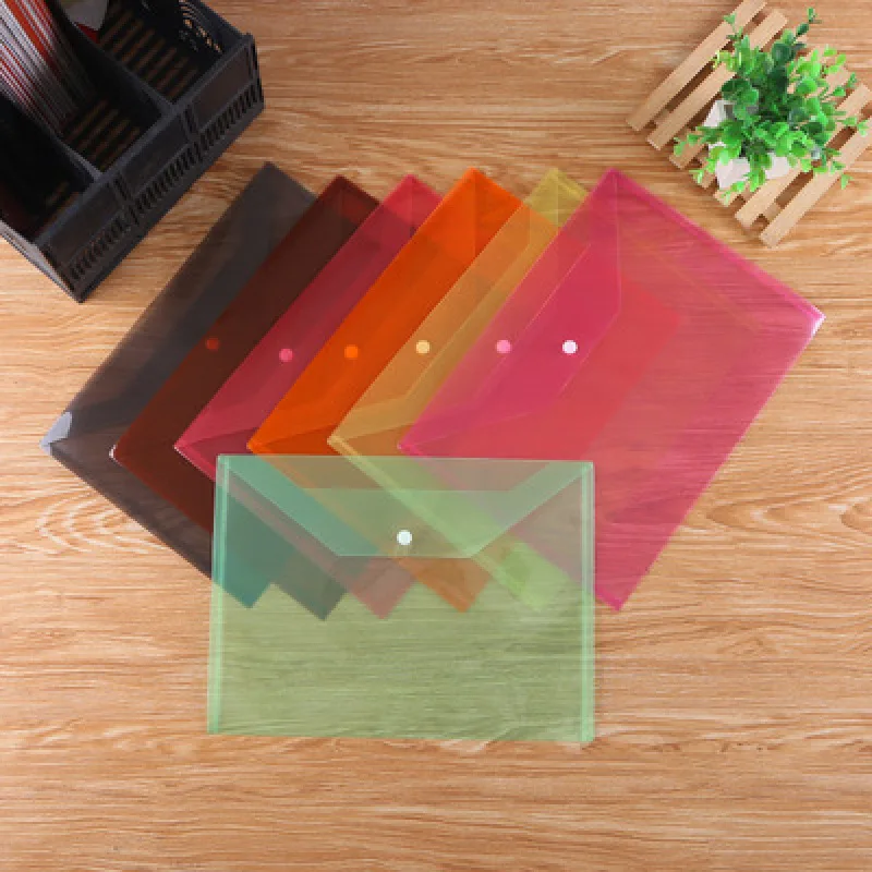 

A4 Color Transparent File Bag PP Snap Button Plastic File Bag File Storage Bag