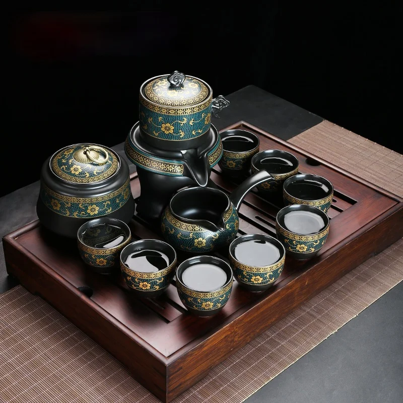 

Ceramic stone mill semi-automatic kungfu tea set Lazy stone mill tea pot automatic tea set change one's fortune