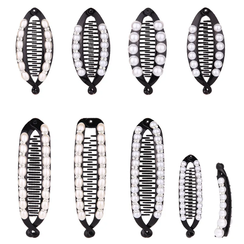 

Hot Sale Hair Claws Clip Fish Shape Banana Barrettes Black Pearls Hairpins Hair Accessories For Women Hair Clip Clamp ACC58