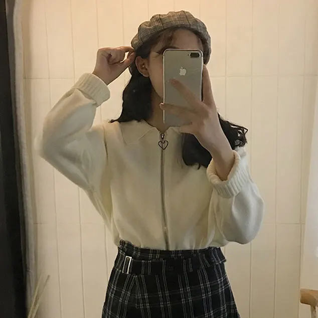 

4Color Korean Preppy style Women Autumn winter Zipper Cardigan Sweater coat Female Outwear Knitted Sweater Cardigan Female(X875