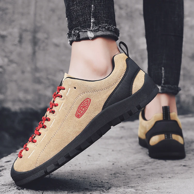 New Arrival Fashion Blue Men Hiking Shoes Couple Leather Camping Shoes Men Outdoor Sports Shoes Size 45 46 calzado de senderismo