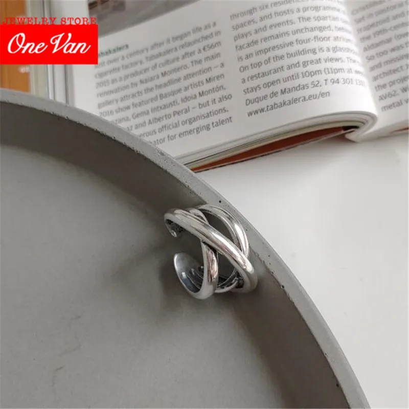 

OneVan Fashion 925 Silver Heavy industry multi circle winding Cross Rings Female Big Large Retro Vintage Golden Gothic Women