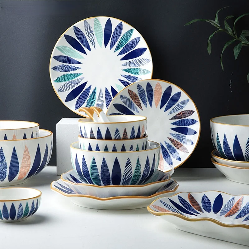 

Japanese Ceramic Snack Bowl Personality Soup Bowl Round 8 Inch Underglaze Tray Creative Dish Plate Nordic Household Tableware