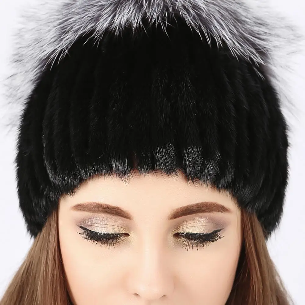 Новый дизайн 2019 Вертикальная шапка из Меха чернобурки осень-зима теплая
