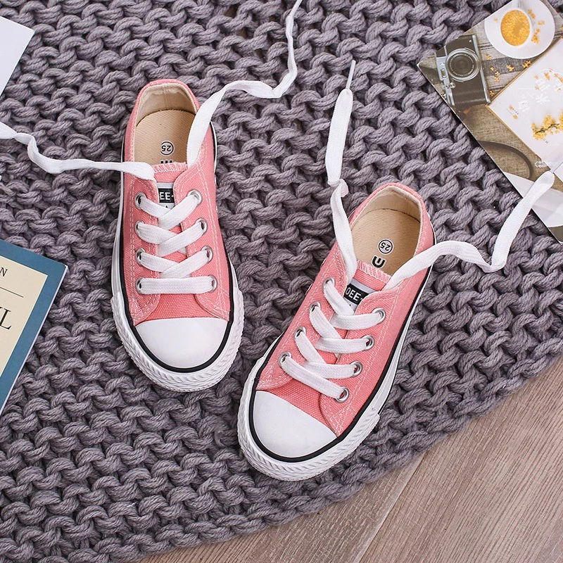 Новинка; Классическая Детская парусиновая обувь для девочек и мальчиков; Детские кроссовки; коллекция года; Модные Повседневные детские беговые туфли; однотонные детские спортивные туфли - Цвет: Арбузно-красный