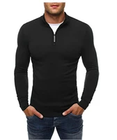 2021 casual sweater mens solid color standing collar long sleeve sweater zip knit sweater mens black gray navy blue