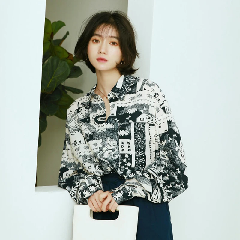 Женские топы и блузки шифоновая блузка с принтом Офисная рубашка модные женские